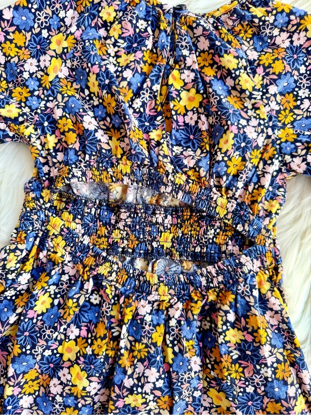 Old Navy Floral Elastic-Waist Kids Dress with Pink & Yellow Blooms Size 3T